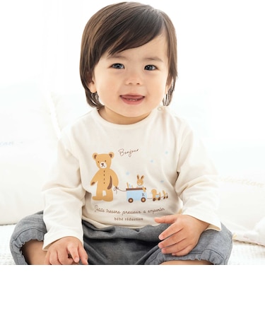 【お揃い】オーガニッククマプリント長袖Tシャツベビー(70~90cm)