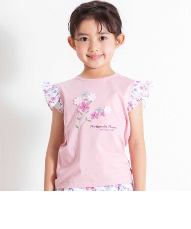 【お揃い】フラワープリントフリル袖Tシャツ(90~150cm)