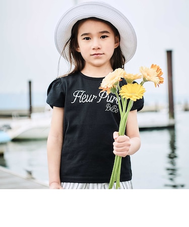 ペタルスリーブ発泡ドットロゴプリントTシャツ(90~160cm)