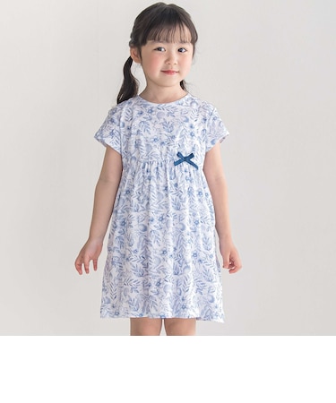(ペチパンツ付)【お揃い】強撚スムースボタニカルレモン柄半袖ワンピース(90~150cm)