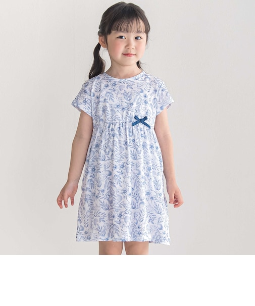 (ペチパンツ付)【お揃い】強撚スムースボタニカルレモン柄半袖ワンピース(90~150cm)