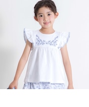 フラワー刺しゅう天竺フリル袖フレアTシャツ(90~150cm)