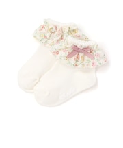 【日本製】【お揃い】リボン付き小花柄フリル ソックス ベビー(8~13cm)