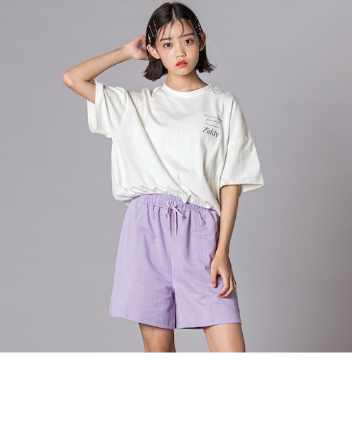 kapitalストライプショートパンツ 白と紫 ドロストトップス＆ショートパンツセットアップ(130~160cm)｜ベベ
