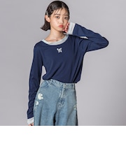 バタフライ刺しゅうシアーレイヤード風長袖トップス(130~160cm)