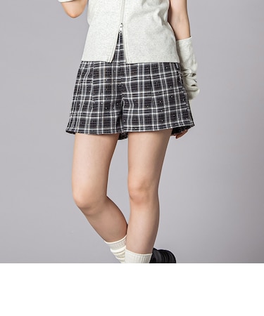 ラインストーンチェックショートパンツ(130~160cm)