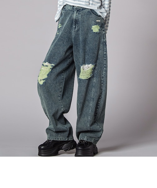 レースクラッシュバレルレッグデニムパンツ(130~160cm)