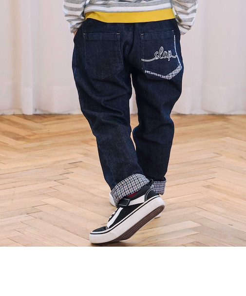 裾折り返しチェック柄ストレッチパンツ(80~130cm)