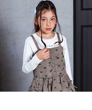 チェックレースアップビスチェ＆ロゴプリントTシャツセット(110~150cm)