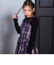 チェックレースアップビスチェ＆ロゴプリントTシャツセット(110~150cm)