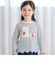 裾スカラップウサギクマネコモチーフ長袖Tシャツ(80~130cm)