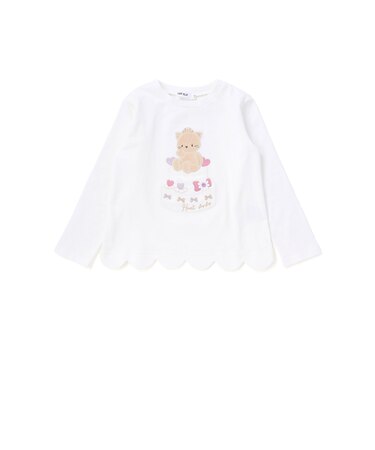 裾スカラップウサギクマネコモチーフ長袖Tシャツ(80~130cm)