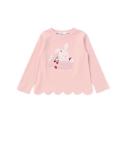 裾スカラップウサギクマネコモチーフ長袖Tシャツ(80~130cm)