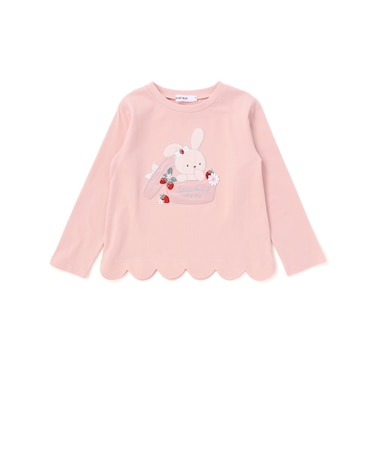 裾スカラップウサギクマネコモチーフ長袖Tシャツ(80~130cm)