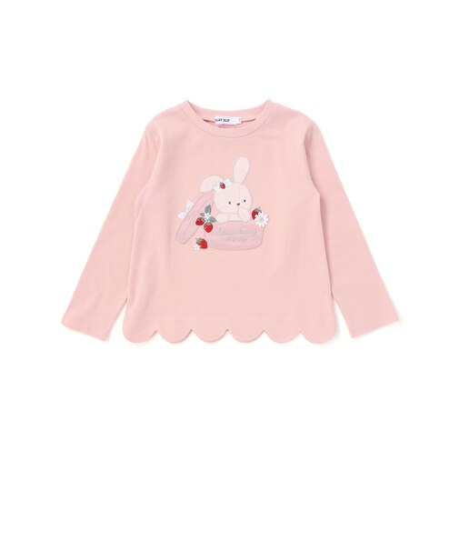 裾スカラップウサギクマネコモチーフ長袖Tシャツ(80~130cm)