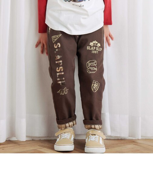 【お揃い】ロゴパッチ刺しゅうリバーシブルチェックパンツ(80~130cm)