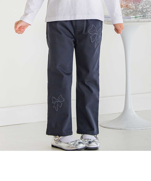 【店舗限定】リボン刺しゅうカラーデニムロングパンツ(95~160cm)