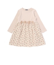 【店舗限定】リブ+ネル花柄ドッキング長袖ワンピース(95~150cm)