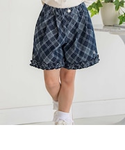 【店舗限定】チェック柄デニムキュロットパンツ(95~150cm)