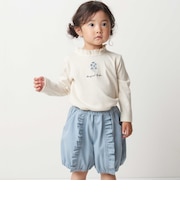 フリル襟針抜きテレコ長袖Tシャツ+フリルブルマ セット(80~90cm)