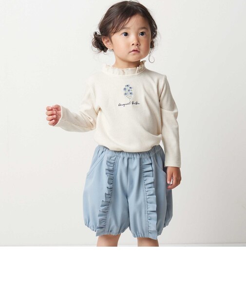 フリル襟針抜きテレコ長袖Tシャツ+フリルブルマ セット(80~90cm)