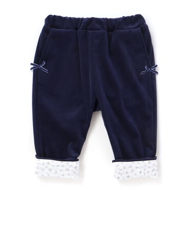 ニットコール裾花柄ロングパンツ(80~90cm)