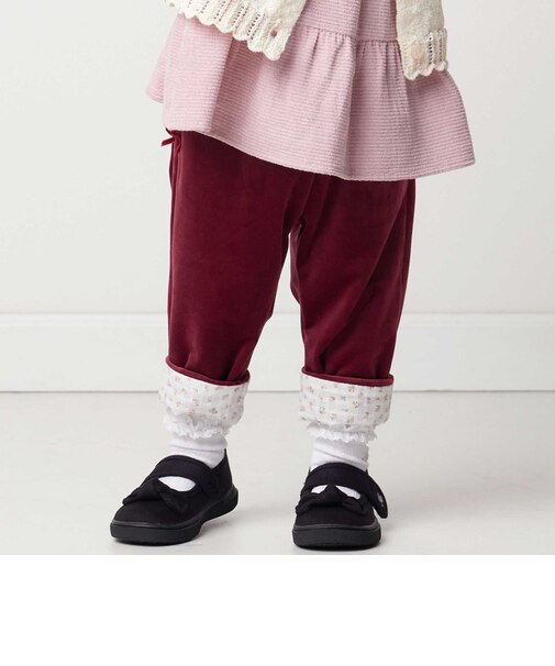 ニットコール裾花柄ロングパンツ(80~90cm)