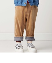 ニットコール裾チェックロングパンツ(80~90cm)