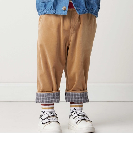 ニットコール裾チェックロングパンツ(80~90cm)
