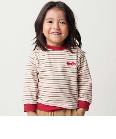 マルチボーダー天竺配色リブ長袖Tシャツ(80~90cm)