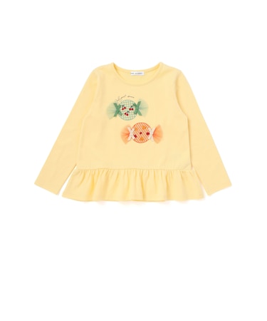 【抗菌・防臭】キャンディプリント裾フリル天竺長袖Tシャツ(90~130cm)
