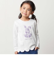 【抗菌・防臭】Rabbitレースプリント裾スカラップ天竺長袖Tシャツ(90~130cm)