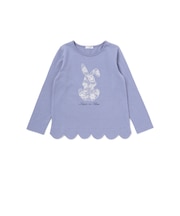 【抗菌・防臭】Rabbitレースプリント裾スカラップ天竺長袖Tシャツ(90~130cm)