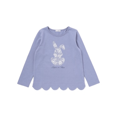 【抗菌・防臭】Rabbitレースプリント裾スカラップ天竺長袖Tシャツ(90~130cm)