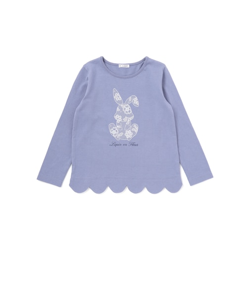 【抗菌・防臭】Rabbitレースプリント裾スカラップ天竺長袖Tシャツ(90~130cm)