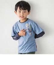 缶バッジ風立体プリント半袖Tシャツ+ロゴ長袖Tシャツ セット(90~160cm)