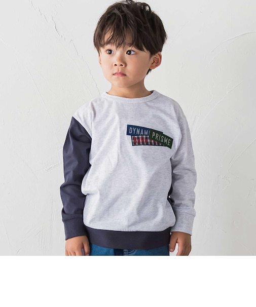 ランダム配色ワッペン刺しゅう長袖Tシャツ(90~160cm)