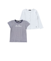 長袖リブカーディガン+天竺ボーダーロゴ半袖Tシャツ セット(90~150cm)