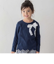グログランBIGリボンモチーフ裾スカラップ長袖Tシャツ(90~160cm)