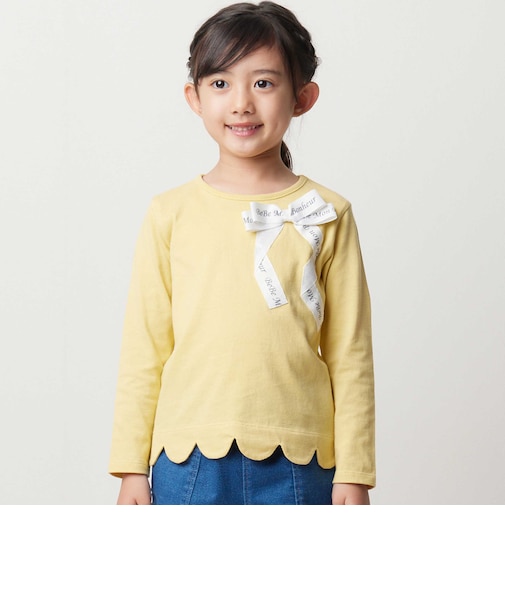 グログランBIGリボンモチーフ裾スカラップ長袖Tシャツ(90~160cm)