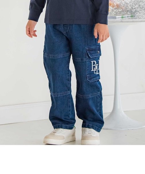 【店舗限定】カーゴ刺しゅうストレッチデニムパンツ(95~160cm)