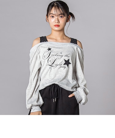スターモチーフオフショル風レイヤードTシャツ(130~160cm)