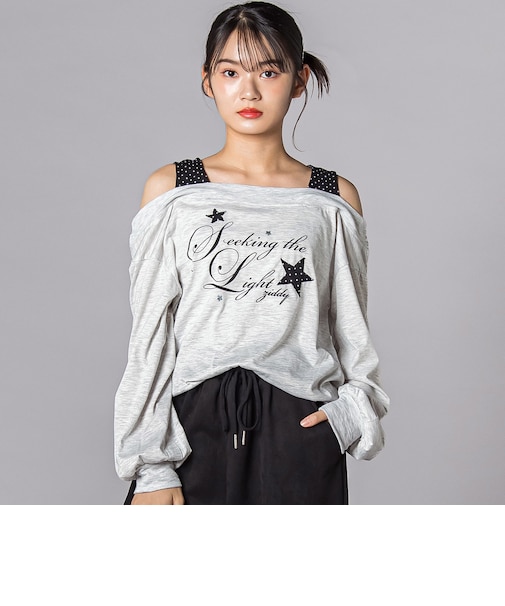 スターモチーフオフショル風レイヤードTシャツ(130~160cm)