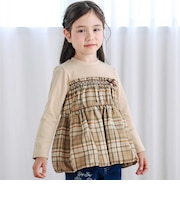 【お揃い】チェックドッキング長袖Tシャツ(80~130cm)