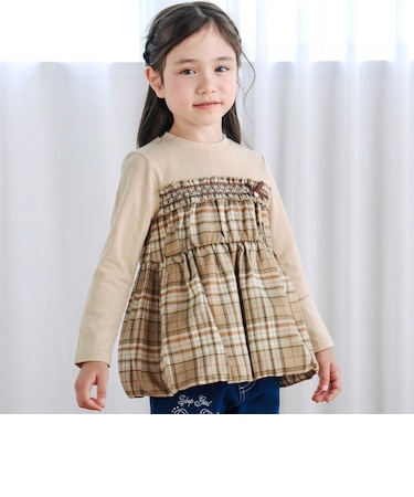 【お揃い】チェックドッキング長袖Tシャツ(80~130cm)