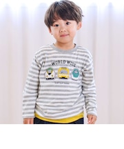 電車モチーフサガラ刺しゅうボーダー柄長袖Tシャツ(80~130cm)