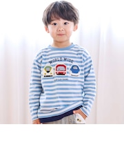電車モチーフサガラ刺しゅうボーダー柄長袖Tシャツ(80~130cm)