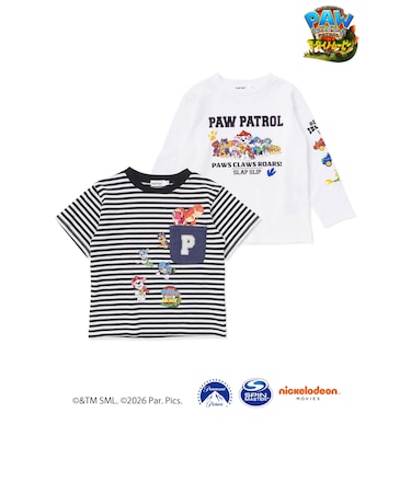 【パウ・パトロール×SLAPSLIP】ストライプ柄半袖Tシャツ+プリント長袖Tシャツセット(90~130cm)
