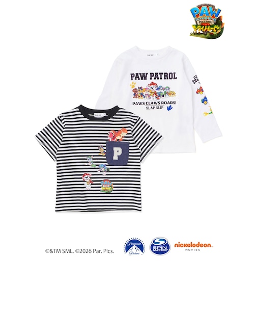 【パウ・パトロール×SLAPSLIP】ストライプ柄半袖Tシャツ+プリント長袖Tシャツセット(90~130cm)
