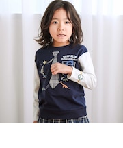 ネクタイメガネパッチ袖切り替え長袖Tシャツ(80~130cm)